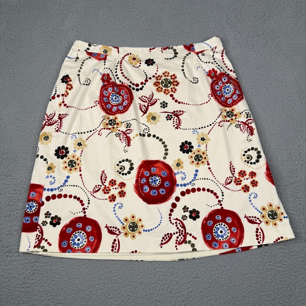 Talbots Skirt Womens 20W Cream Red Floral Medallion Stretch A-Line Boho Cottage